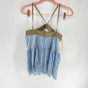 Aniye By Blue White Stripe Green Spaghetti Strap Crossback Tank Top NWT Womens S